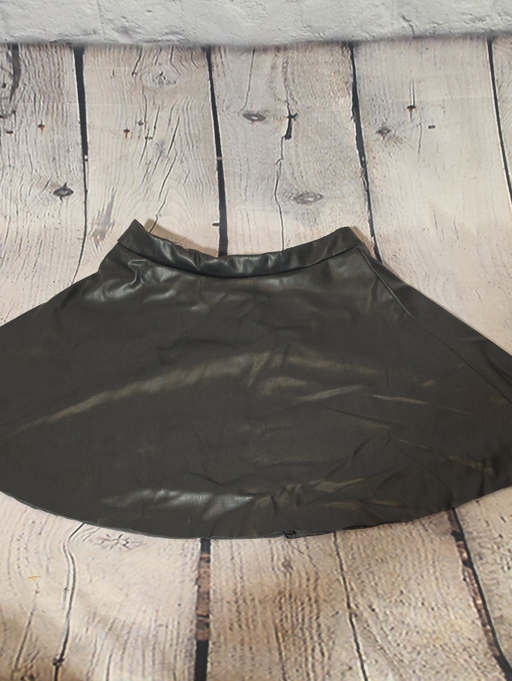 H&M Black Faux Leather Skater Circle Skirt